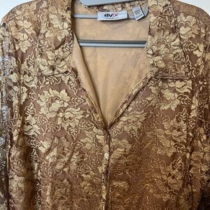 Avenue Gold Lace Button-Up Blouse